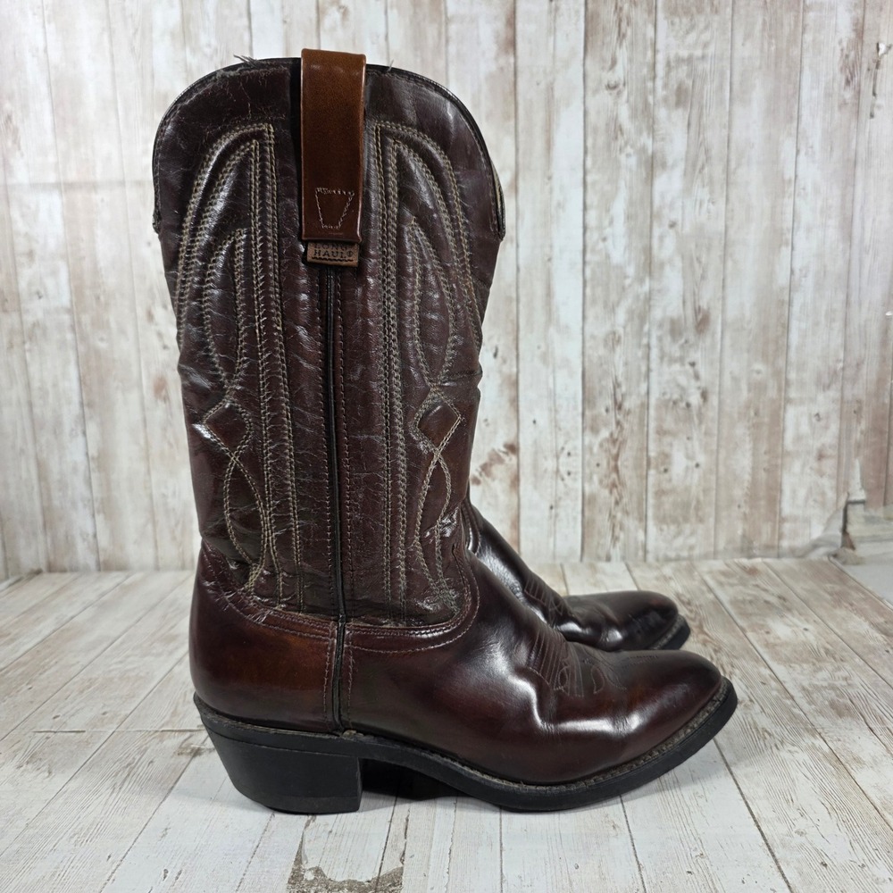 Long Haul Mens Dark Brown Leather Western Cowboy Boots Made in USA 1086 9D